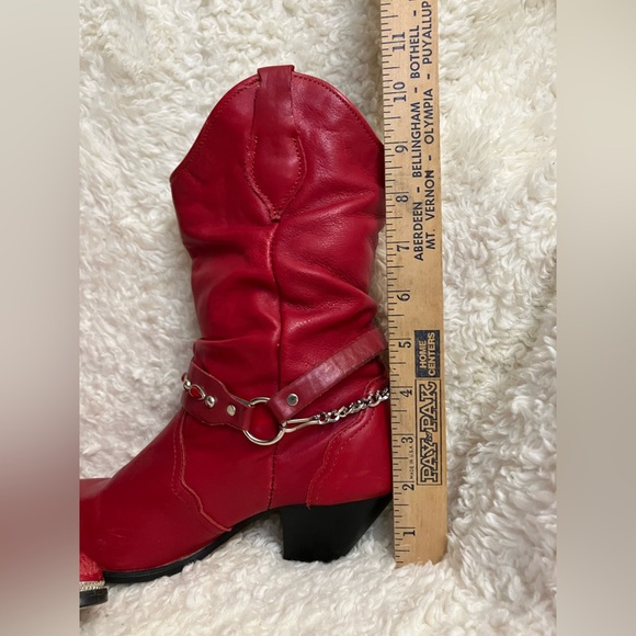 Women’s Cowgirl Red Silver Trim Western Slouch Ankle Size 7 - Picture 3 of 14